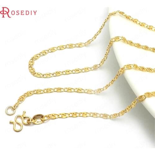 37948)2PCS Full length 45CM 24K Gold Color Copper with M Shape Clasps Finished Necklace Chains Jewelry Making Supplies Findings