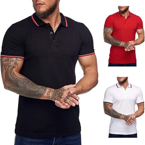 2021 Spring and Summer New Fashion Casual Mens Patchwork Color Button Collar Slim Short Sleeve Mens POLO Shirt