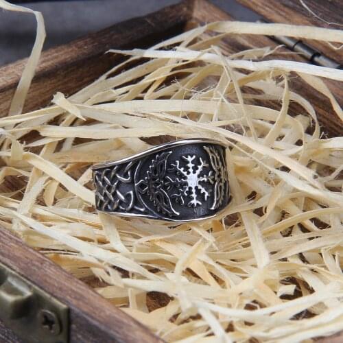 Stainless Steel Viking Vegvisir Statement Rings Men Never Fade Nordic Viking Totem Odin Men Rings Jewelry