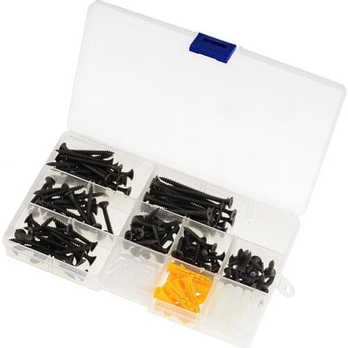 190PCS/Box M3.5 Black Plus Hard Cross Countersunk Head Self-tapping Screw Set Dry Wall Nail Gypsum Board Nail Wood Screw