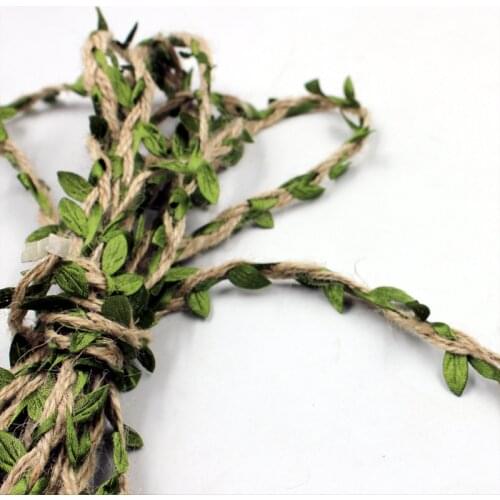 Natural Jute Twine, Creative Burlap Leaf Ribbon 5MM with Artificial Green Leaves, Perfect Braided Decorated Vine for Art & Craft