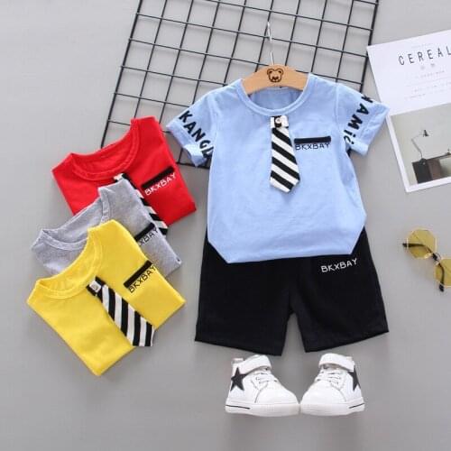 Baby boy clothes summer fashion tie letter short sleeve cotton T-shirt 2-piece set 0-4Y baby boy casual suit childrens clothing