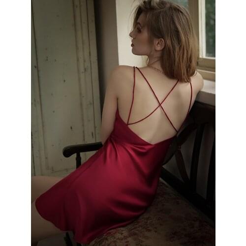 Women Pajamas Silk Wedding Bride Sexy Backless Spaghetti Straps Nightdress Silk Beauty Back Silk Pajamas Sleepwear Home Wear