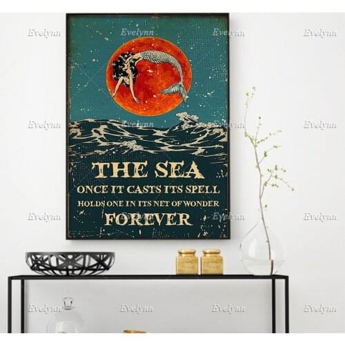Mermaid Poster TheSea Once It Casts Its Spell Holds One In Its Net Of Wonder Forever Art Prints Home Decor Canvas Floating Frame