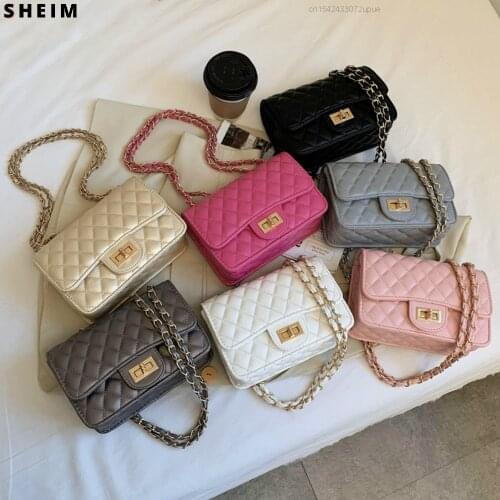 Luxury Diamond Lattice Shoulder Women Bag Elegant Black Pu Leather Messenger Female Flap Quilted Chain Crossbody Handbag Za