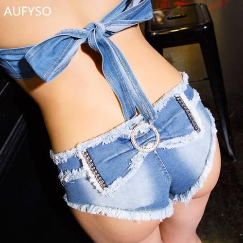 Sexy Booty Shorts Jeans Women 2020 Summer Tassel Sequined Bow Hot Low Rise Clubwear Denim Shorts shorts feminino B131