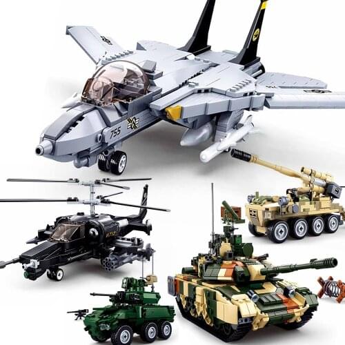 Sluban military technical vehicle Army tank Aircrafts War Plane Fighter Model Building Blocks Sets Weapon Bricks toy children