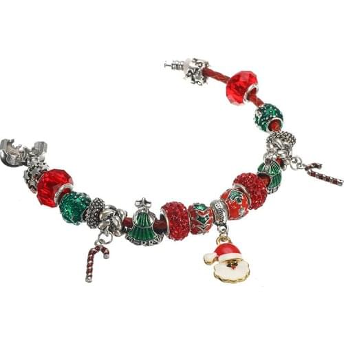 Snowflake Christmas Mix Style Rope Chain Bracelet DIY Red Crystal Beads Charm Bracelets Bangles for Women Jewelry Christmas Gift