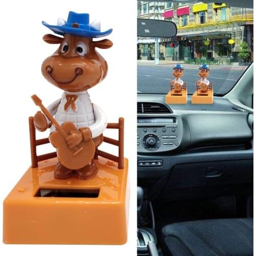 Solar Power Swinging Lovely Playing Guitar Calf Car Dashboard Ornament Gift