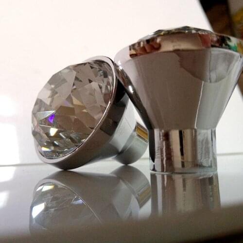 25mm 30mm glass drawer cabinet knob pull silver chrome rhinestone dresser door handle knob modern fashion furniture crystal knob