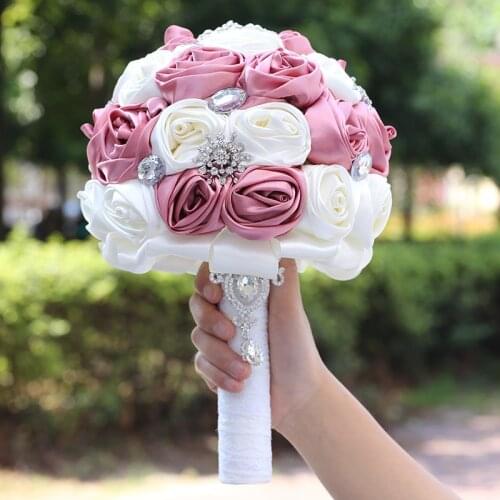 Nude Pink Wedding Bouquets for Bride And Bridesmaid Rhinestone Silk Rose Roll DIY Bouquet Sister Group Wedding Props W373A