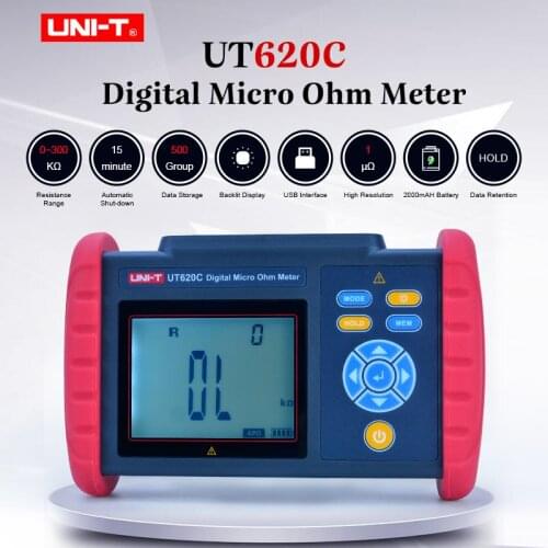 UNI-T UT620C Digital DC Low Resistance Meter Micro Ohmmeter Equipotential Test Cable wire/coil/motor resistance tester