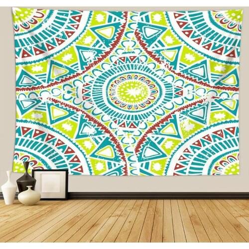 Bright Green and Blue Mandala Flower Tapestry for Livingroom Photography Wall Decor