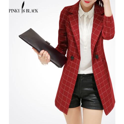 Pinky Is BlackFemale blazer 2017 spring and autumn new blazer women jacket slim medium-long plaid long-sleeve casual suit blazer