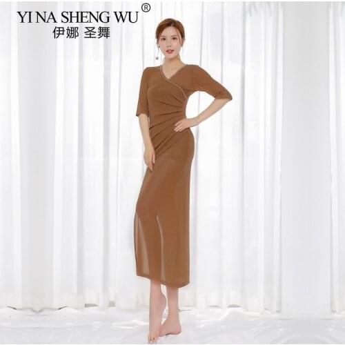 Adult Belly Dance Short Sleeves Dress for Women Indian Dance Suit Women Belly Sexy Perspective Dancewear Competition Practice