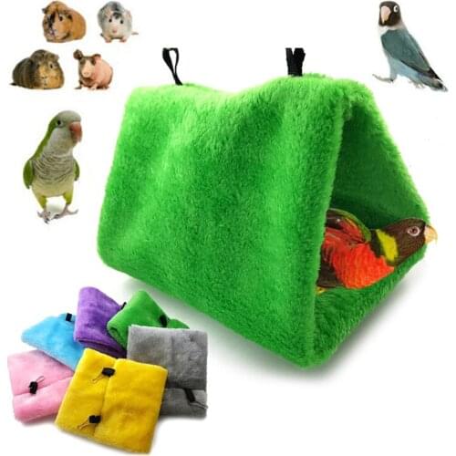 1pc 3 Size Warm Short Plush Three Corner Parrot Hamster Sugar Glider Hammock Cage Small Pet Squirrel Hanging Sleeping Bed