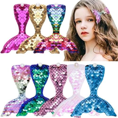 1PC Sparkle Little Mermaid Hair Clips for Girls Glitter Sequins Barrettes Colorful Mermaid Shape for Little Girls and Toddlers
