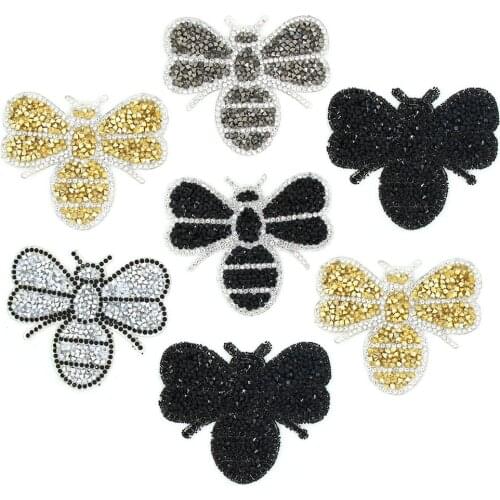 1Pcs Bee Patches Rhinestone Patches For Clothes Glitter Resin Iron On Patch Applique Hotfix Rhinestone Stickers DIY Crafts
