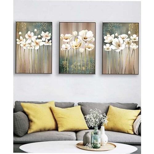 3 piece white orchids flowers Full Square round 5d diy Diamond Painting Embroidery flower diamond Mosaic kit Triptych art