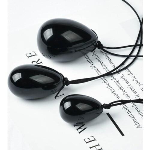 Drilled Natural Black Obsidian Yoni Egg for Kegel Exercise Pelvic Floor Vaginal Muscle Exerciser Jade Egg Massage Ball 3 PCS