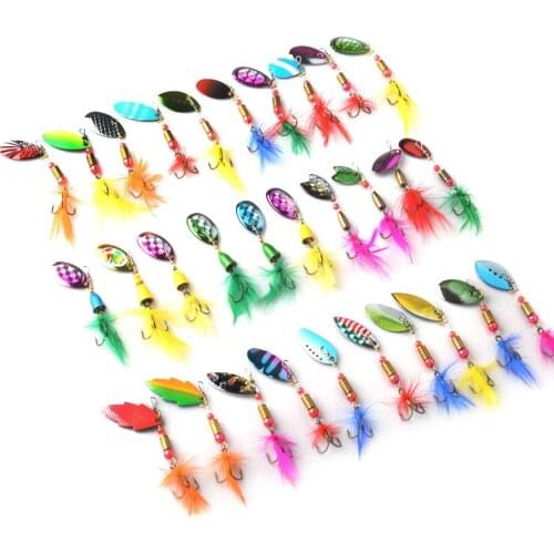 30pcs Hard Baits Spinner Fishing Lures With feathers Metal Wobblers CrankBaits For Fly Fishing Shone Spoon Pesca Sequin Hooks