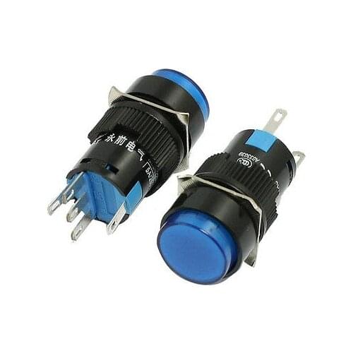 5 Pin Terminals Blue Light Momentary Round Push Button Switch DC 24V