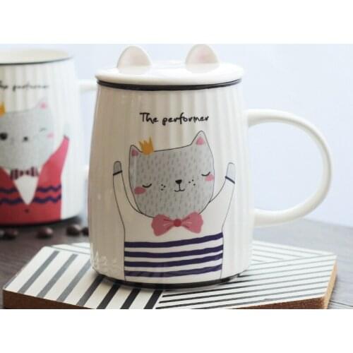 500ML Fashion Cat Coffee Mug Creative Cartoon Milk Breakfast Cup Cover Mug Student Mug Gift Cup