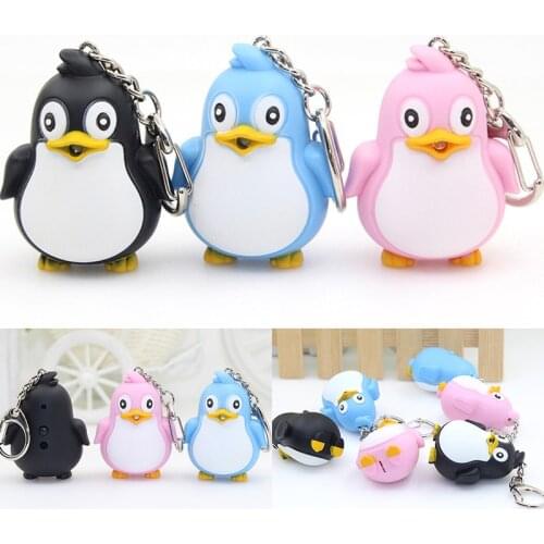Cute Penguin Keyring LED Torch With Sound Light Keyfob Kids Toy Gift Fun Animal Keyholder Fashlight Keychain