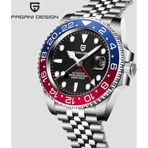 Pagani Design 40MM gmt Watch Men Automatic Mechanical Watches Stainless Steel 100M Waterproof Sapphire Glass Clock Montre Homme