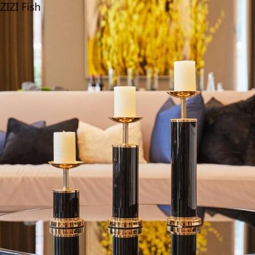 European Simple Black Candlestick Decoration Metal Ceramic Luxury Living Room Table Table Setting Christmas Decorations for Home