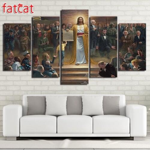 FATCAT 5 Pieces Classic Jesus Christ Returns To Earth Christian Diamond Painting Full Square Round Diamond Embroidery Sale AE952