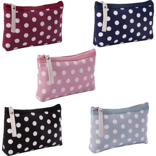 Canvas Polka Dot Bag Women Zipper Fashion Coin Purse for Girls Teens Shopping Toiletry Bag Accessories Organizer Gifts