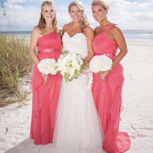 Candy Color Bridesmaid Dresses A-Line One Shoulder Pleat Tiered Sashes Sleeveless Floor Length Wedding Party Gowns Custom Made