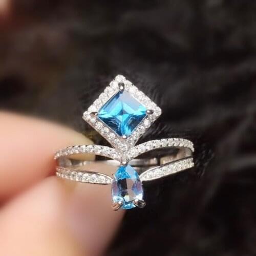 Natural real blue topaz crown style ring Per jewelry 1.3ct*1pc 0.5ct*1pc gemstone 925 sterling silver Fine jewelry T20875