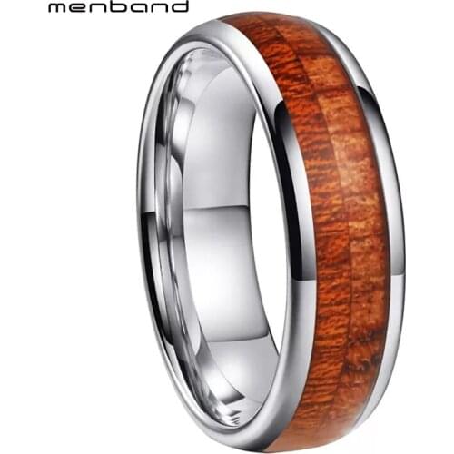 Dome Band Ring Women Tungsten Wedding Band With Double Real Wood Inlay 6MM Comfort Fit