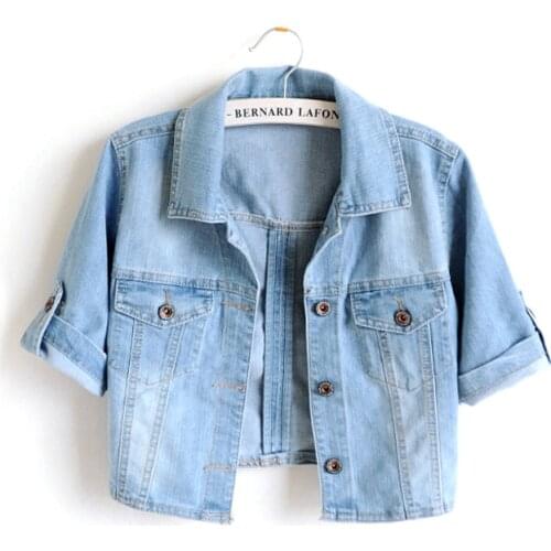 High Waist Short Spring Jacket Woman Bolero Clothes Autumn Slim Thin Denim Female Jacket Jeans Streetwear Coat Clothing
