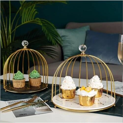 Creative Double Marble Fruit Plate Cake Stand Modern Living Room Dessert Tray Wedding Dessert Table Display Shelf Storage Tray