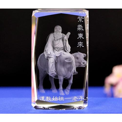 Lao - tzu Taoist Founder K9 Crystal Laser 3D Internal Statue Sculpture Inter-engraving Figurines Miniatures Crystal Home Decor