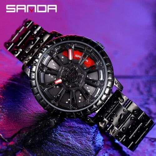 Men Fashion Hot Sell Car Rim Wristwatch 360 Degree Rotating Wheel Rim Dial Watches Stainless Steel Waterproof Sport Quartz Clock