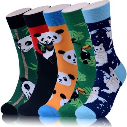 Men Socks Cartoon Kitty Bird Chinese Panda Cute Funny Street Style Colorful Happy Skate Harajuku Hip Hop Male Casual Cotton Sock