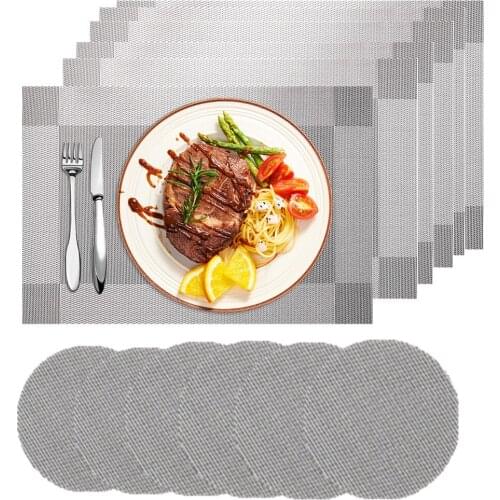 Set of 6 Placemat Heat-Resistant Place Mats Crossweave Woven Vinyl Non-Slip Washable PVC Table Mats Dinning Table Decoration