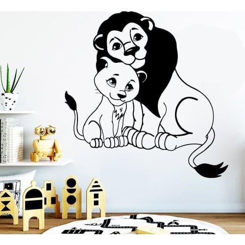 Lion and Cub Wall Sticker Safari Animal Zoo Jungle Wild Wall Decal for Nursery Kids Room Decoration Vinyl Art Wallpaper X471