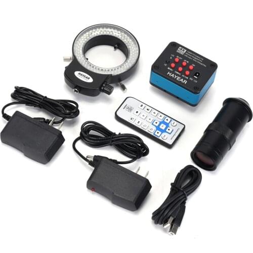 HAYEAR Direct 2021 New Real 4K UDH 2160P 1080P HDMI Industry Microscope Camera High Speed No Lag+130X C-Mount Lens+144LED Light