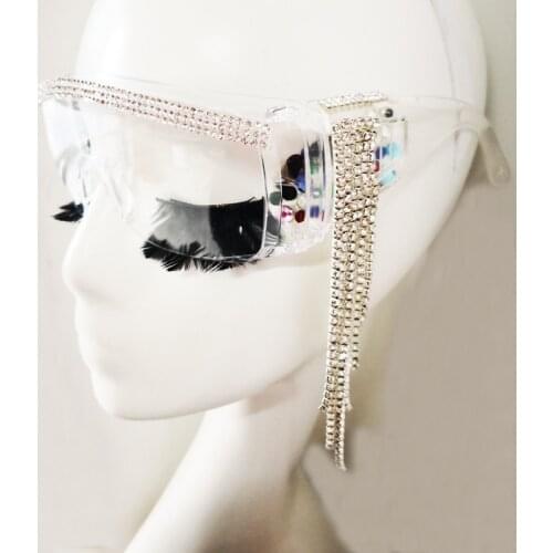 New Crystal Tassels Rock SteamPunk Sunglasses Goggles Cool Fashion Stage Bar Party Sun Glasses