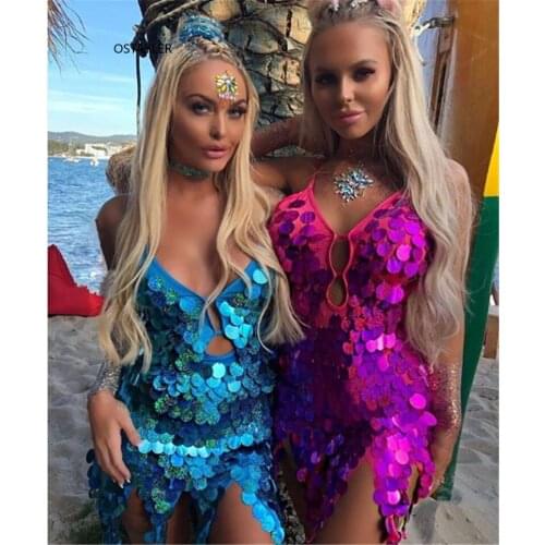 Summer Deep V-neck Sequined Strap Dress For Women Sexy Dance Backless Tight Dress Bodycon Ladies Party Short Mini Vestidos