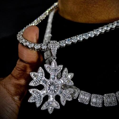 Christmas gift high quality iced out bling hip hop men jewelry 5A baguette cz snowflake pendant tennis chain necklace