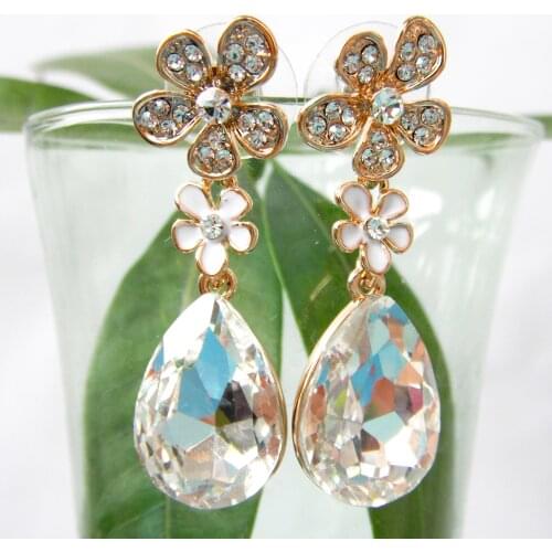 Navachi Flower Leaves Green Zircon Crystal Yellow GP Ear Stud Earrings SMT2408