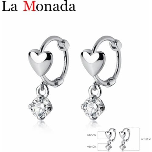 Genuine 925 Sterling Silver Minimalist Dazzling Zircon Heart Shape Hoop Earrings for Women Wedding Statement Jewelry New Mode
