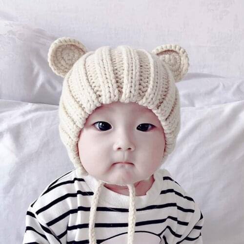 Newborn Infants Autumn Winter Warm Baby Cute Beanie Cap Ear Protection Solid Color Hat