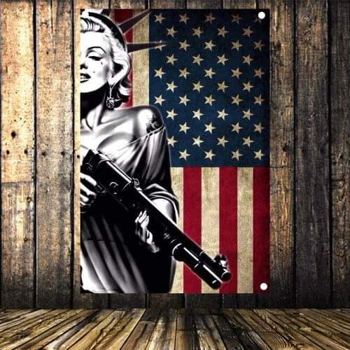 Statue of Liberty holding a gun Wall Art Canvas Painting Banner Tapestry Marilyn Monroe Poster American Flag for wall Decoration